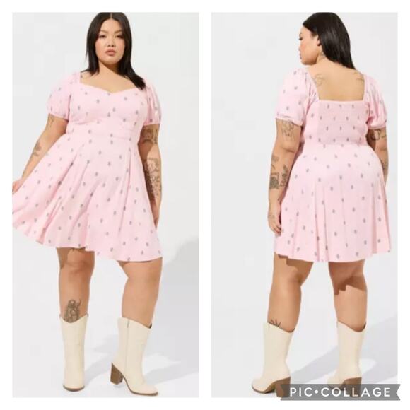 Torrid Pink Floral Challis Stretch Sweetheart Skater Dress Plus Size 1X - Picture 1 of 7
